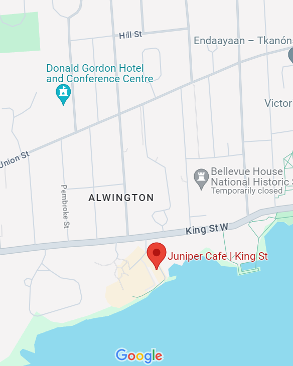 Map showing the King Street Waterfront Location of Juniper Cafe in Kingston